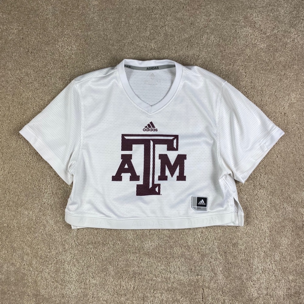 Adidas Texas A&M Aggies Women White Mesh Cropped Jersey Top GU4661 Size Medium
